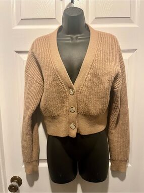 Babaton Merino Wool Cardigan Sweater Canberra Small Oversize / Medium Beige Crop